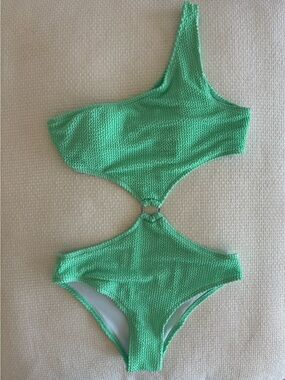 Textured One-Shoulder Cutout Swimsuit in Mint Green